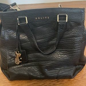 Celine Vintage Tri-Pocket Black Leather Purse